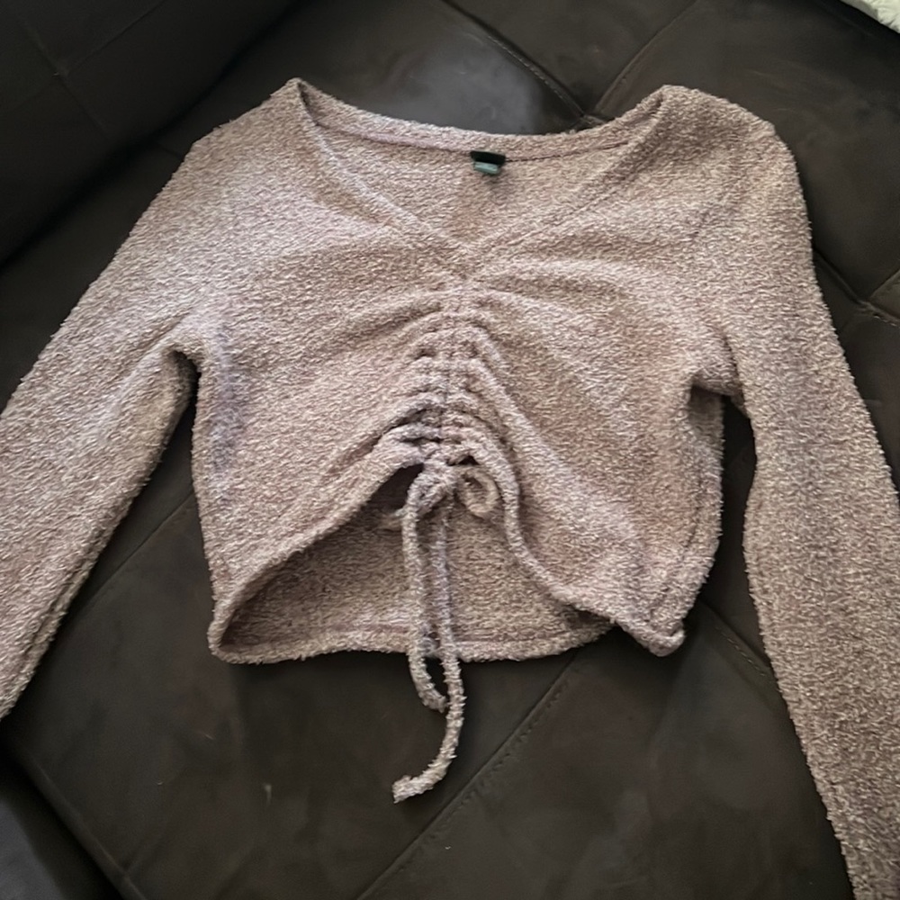 fuzzy long sleeve crop top